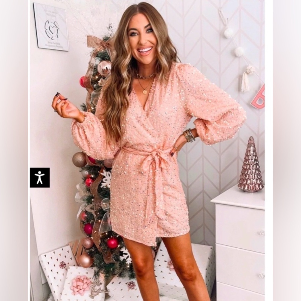 Buddy Love Glittering Peach Long Sleeve Dress